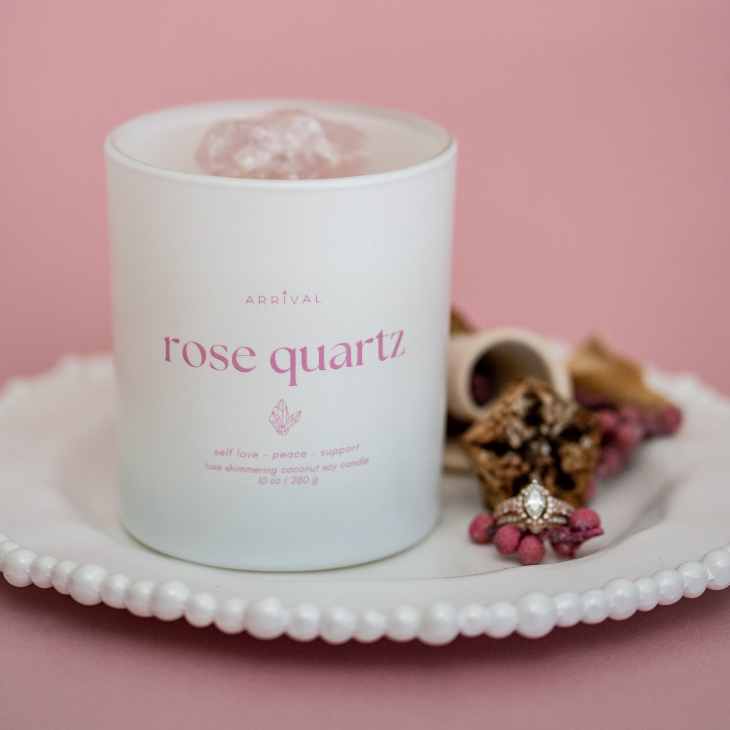 ROSE QUARTZ Gemstone Candle